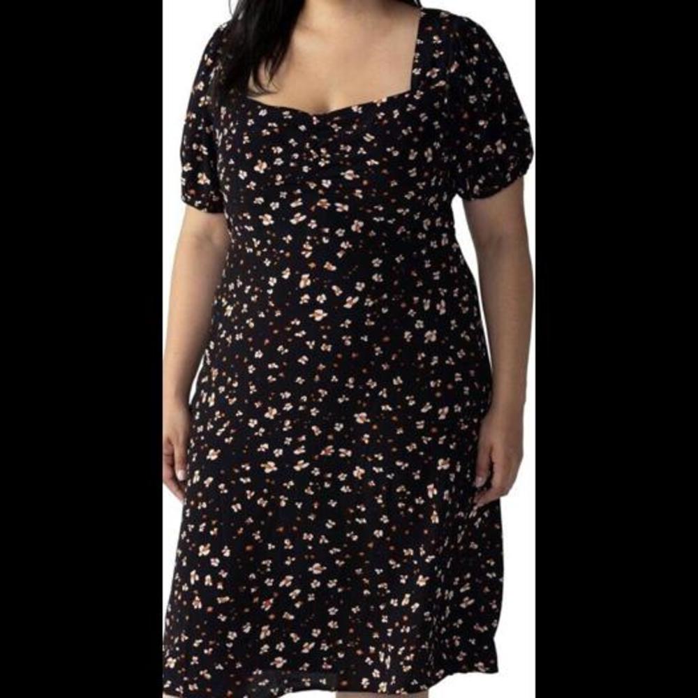 Sanctuary Black Floral Square-Neck Midi Dress
